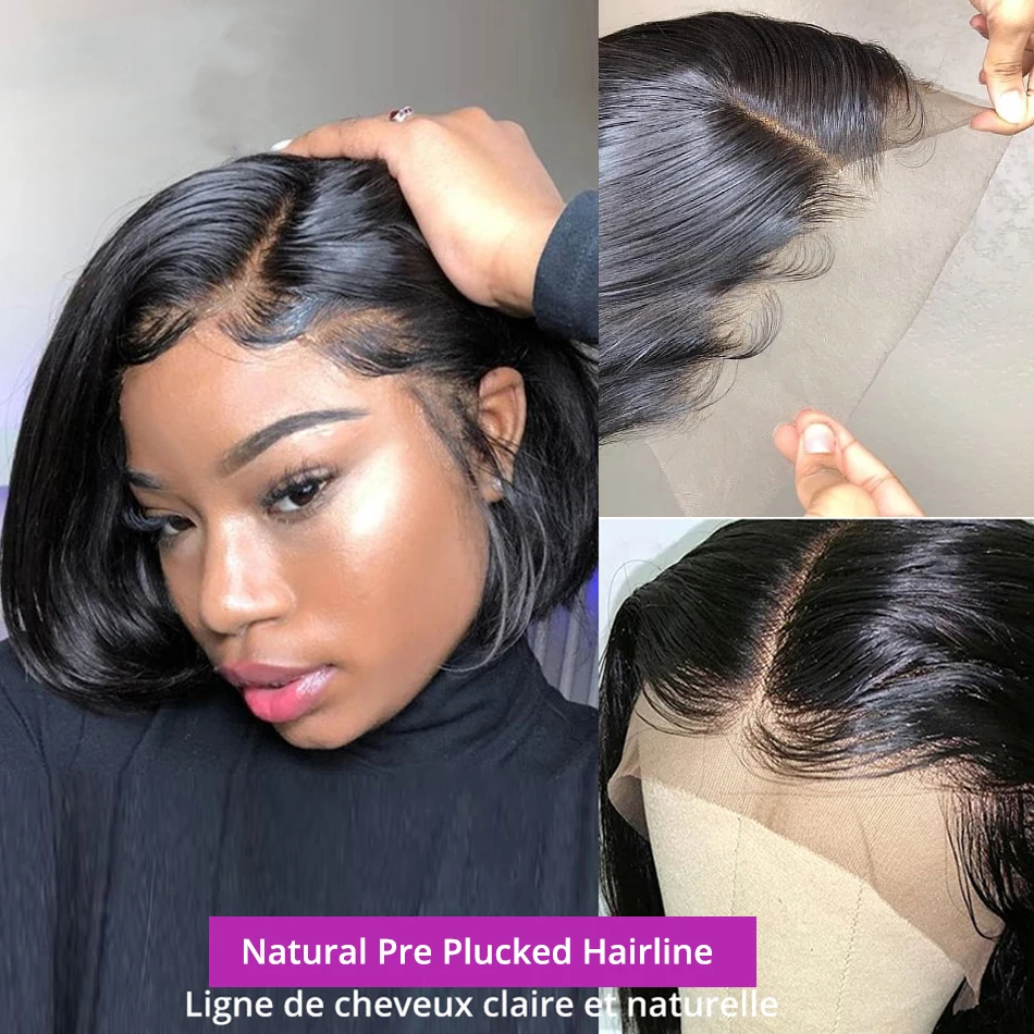Glueless Wig Human Hair Straight bob Wigs 250% Density 13x6 Transparent Lace Frontal Wigs Pre cut Lace Short Bob Wig For Women