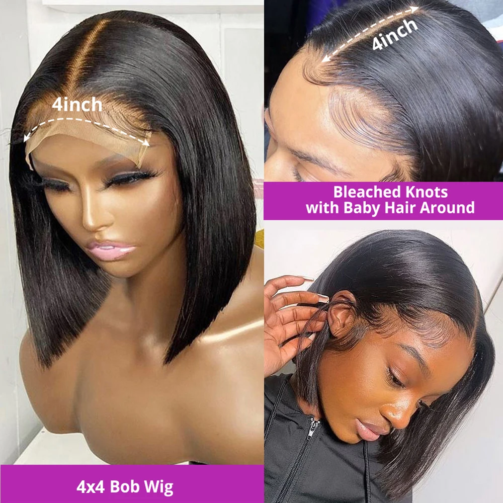 Glueless Wig Human Hair Straight bob Wigs 250% Density 13x6 Transparent Lace Frontal Wigs Pre cut Lace Short Bob Wig For Women