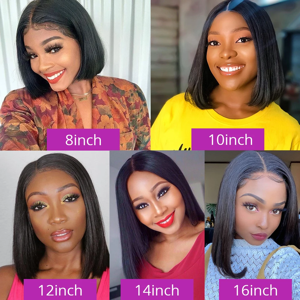 Glueless Wig Human Hair Straight bob Wigs 250% Density 13x6 Transparent Lace Frontal Wigs Pre cut Lace Short Bob Wig For Women