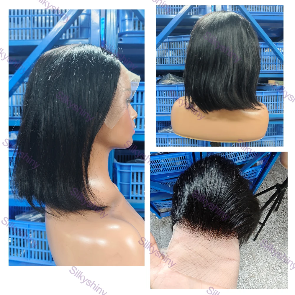 Glueless Wig Human Hair Straight bob Wigs 250% Density 13x6 Transparent Lace Frontal Wigs Pre cut Lace Short Bob Wig For Women