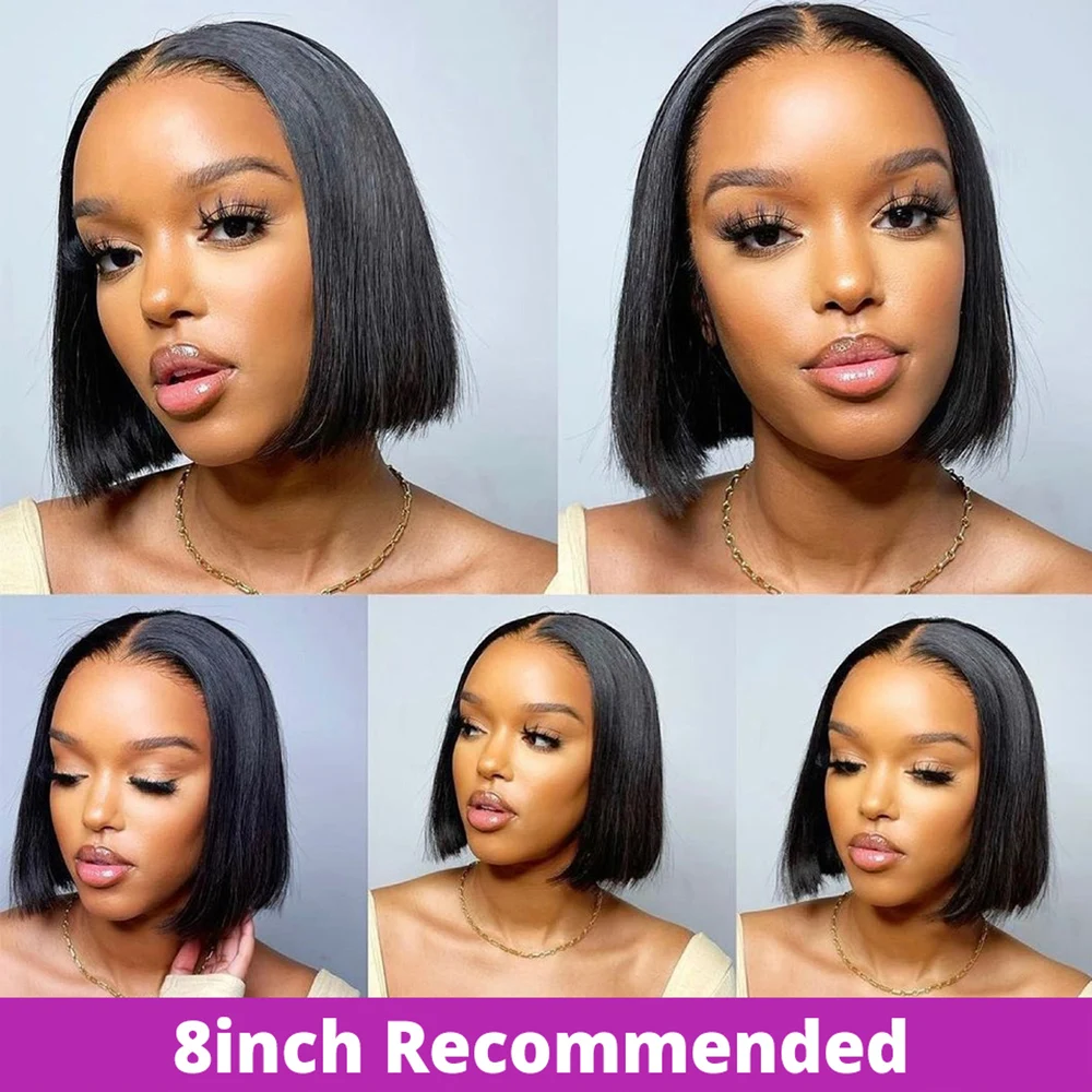 Glueless Wig Human Hair Straight bob Wigs 250% Density 13x6 Transparent Lace Frontal Wigs Pre cut Lace Short Bob Wig For Women