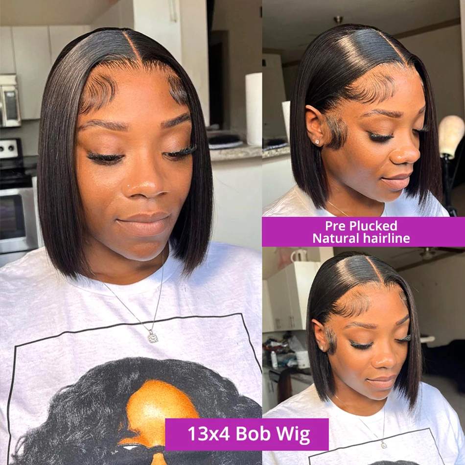Glueless Wig Human Hair Straight bob Wigs 250% Density 13x6 Transparent Lace Frontal Wigs Pre cut Lace Short Bob Wig For Women