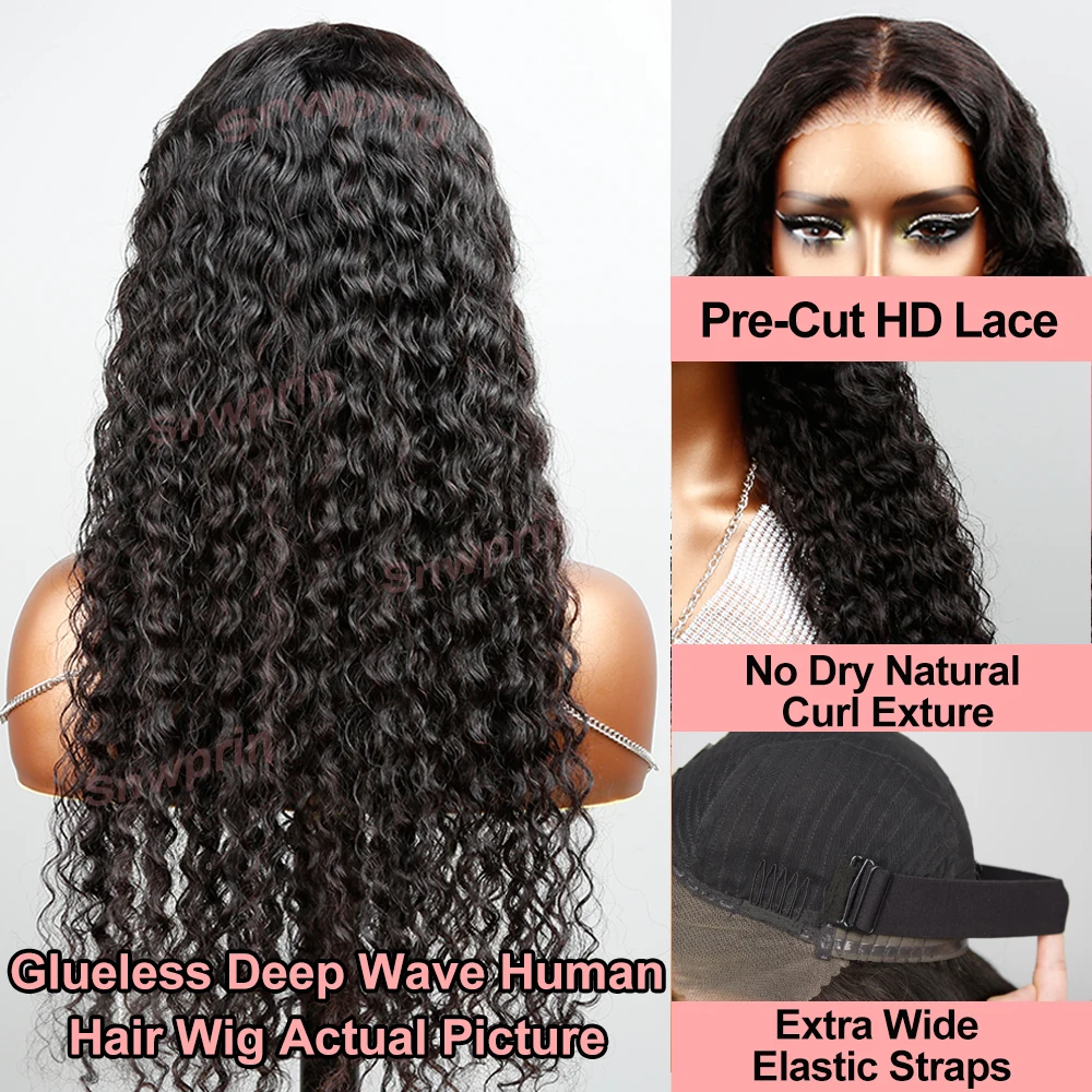 Snwprin 360 HD Full Lace Curly Human Hair Wigs Preplucked 13x6 Lace Frontal Wig Deep Wave Glueless Human Hair Ready To Wear 30In