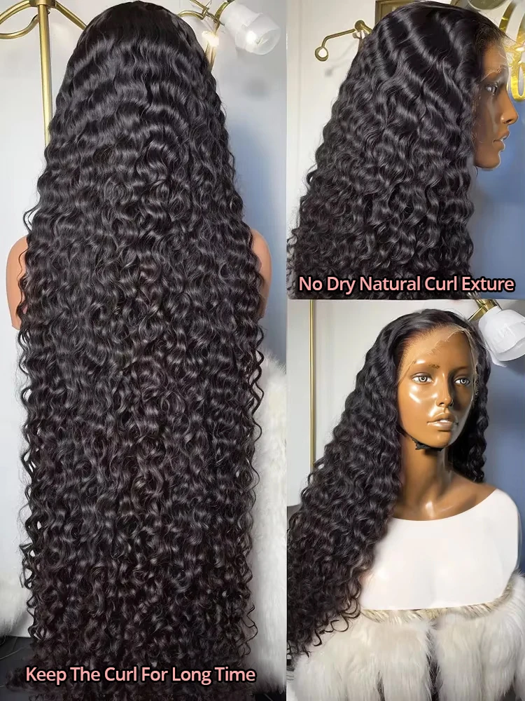 Snwprin 360 HD Full Lace Curly Human Hair Wigs Preplucked 13x6 Lace Frontal Wig Deep Wave Glueless Human Hair Ready To Wear 30In