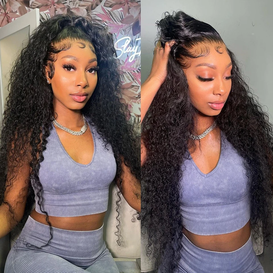 Snwprin 360 HD Full Lace Curly Human Hair Wigs Preplucked 13x6 Lace Frontal Wig Deep Wave Glueless Human Hair Ready To Wear 30In
