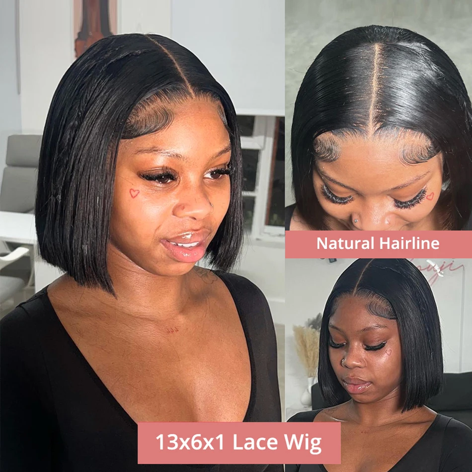 Short Bob Wigs Bone Straight 13x4 13x6 Hd Lace Front Wig Pre Cut 7x5 Glueless Wig Human Hair Ready to Wear And Go 250% Density