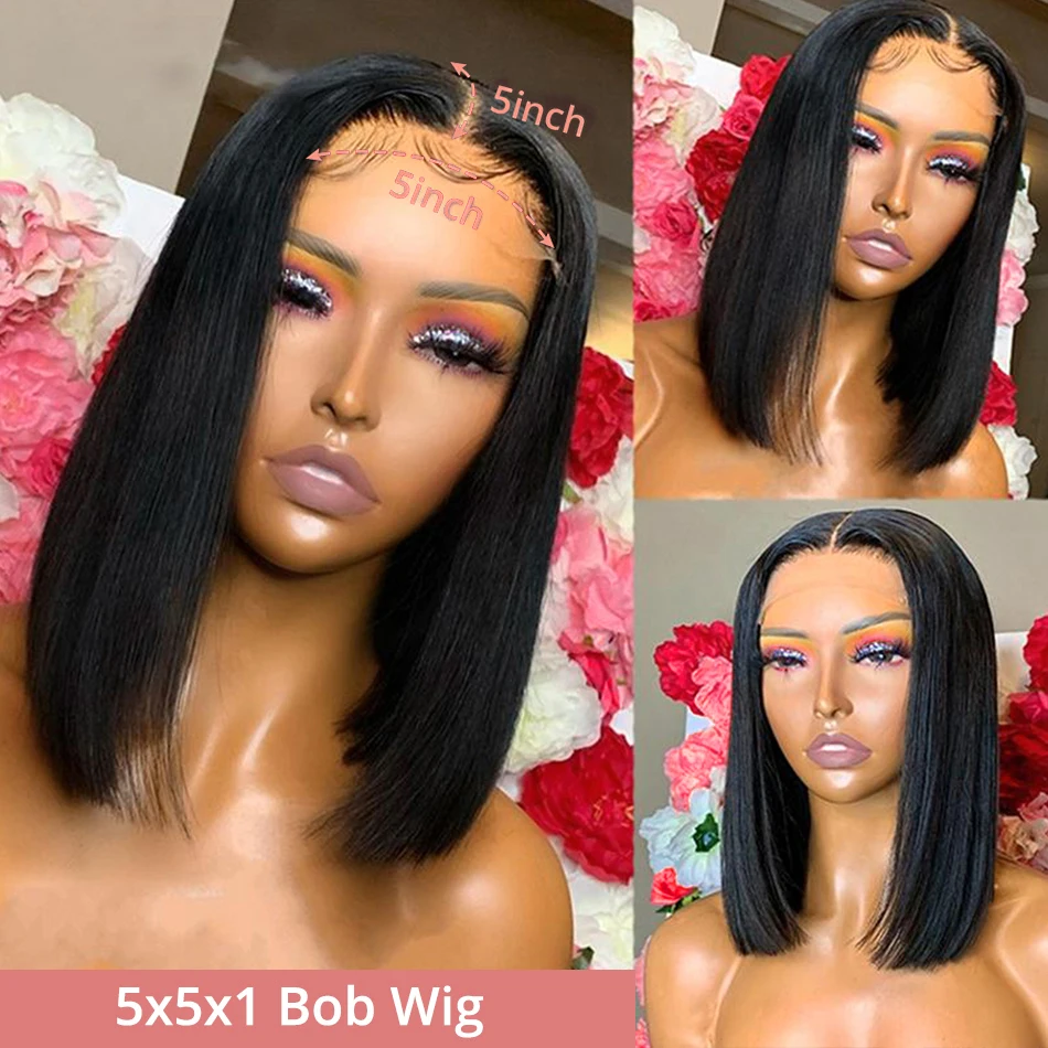 Short Bob Wigs Bone Straight 13x4 13x6 Hd Lace Front Wig Pre Cut 7x5 Glueless Wig Human Hair Ready to Wear And Go 250% Density