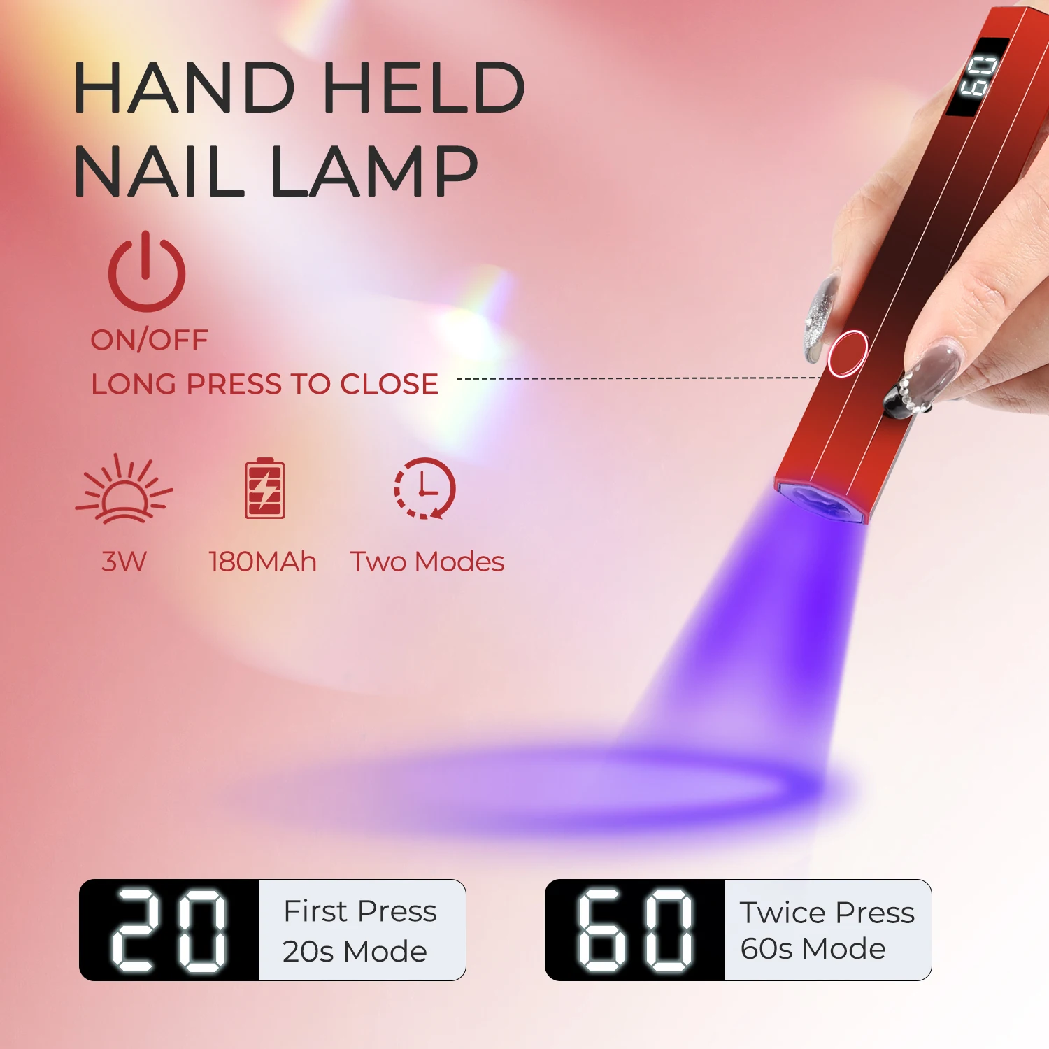 Mini UV Light Cure Nails Lamp for Gel Nails LED Nail Lamp for Gel Polish Manicure USB Rechargeabl Nail Dryer for Fast Curing