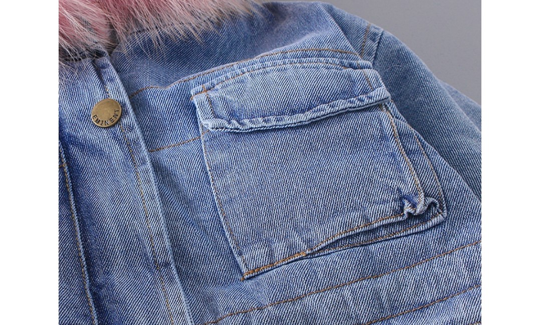 Girl's Eco Fur Hood Denim Coat