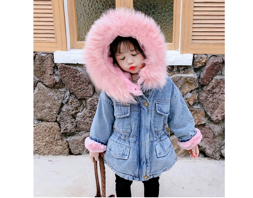 Girl's Eco Fur Hood Denim Coat